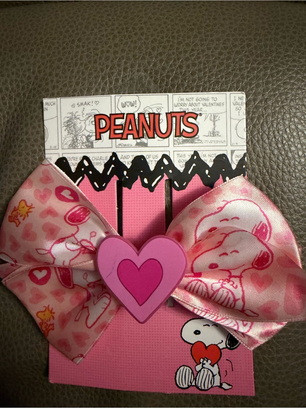 Peanuts Pink Snoopy Heart Bow Hair Clip